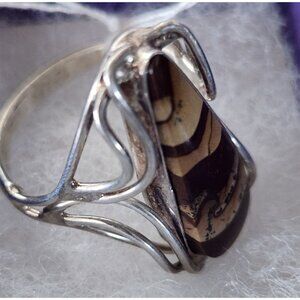 Ring Band Montana Agate Silver Stone 25 x 10 mm Size 10  6.3 gr   Jerry Fran Har